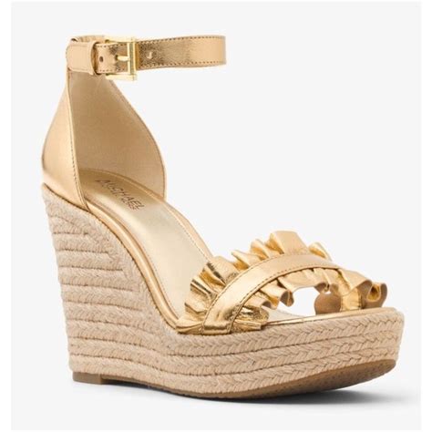 Michael Kors Bella Metallic Ruffled Leather Wedge Size 9.5 